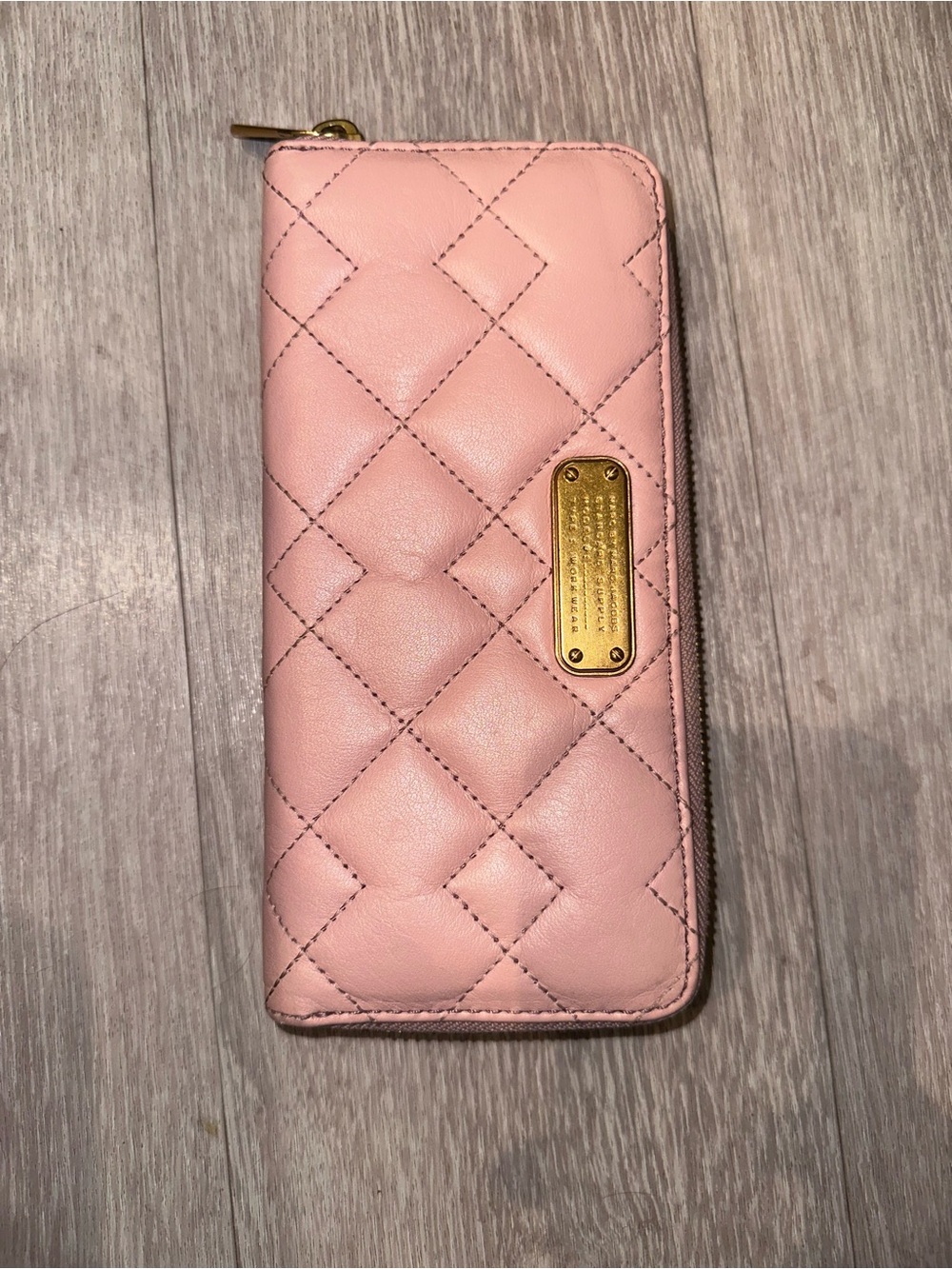Authentic Marc by Marc Jacob Pink Quilted Zip Wallet with Gold Plaque